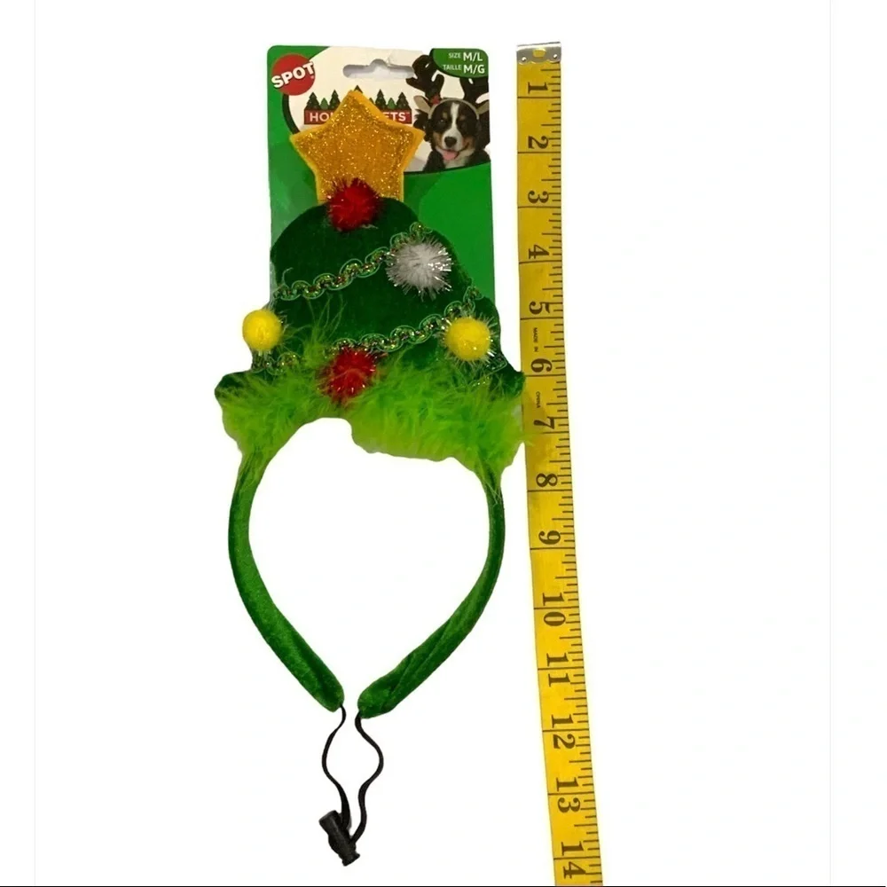 SPOT Dog Christmas Headband Holiday Hat Adjustable Festive Tree Medium / Large